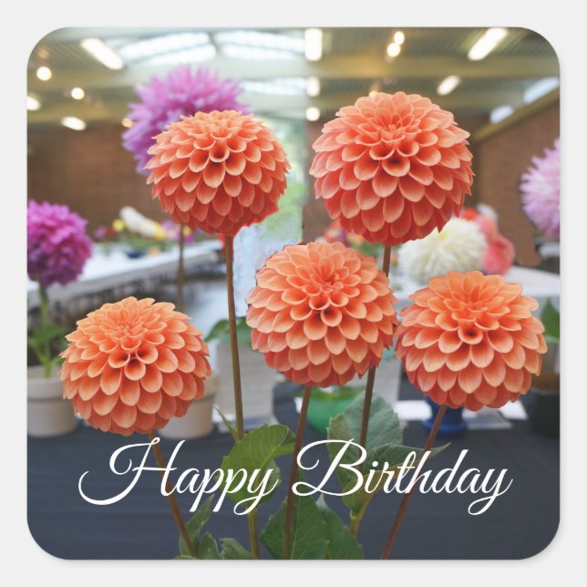 Sticker Carré Joyeux Anniversaire Dahlia Rose Toscano #1-1 Stick (Devant)