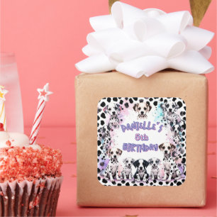 Sticker Carré Joyeux Anniversaire de chiot Dalmatien mignon