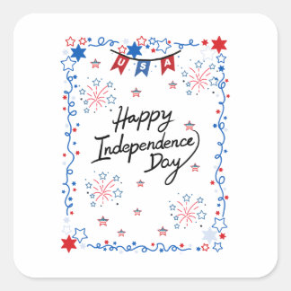 Sticker Carré Joyeux anniversaire de l'indépendance Carte de vœu