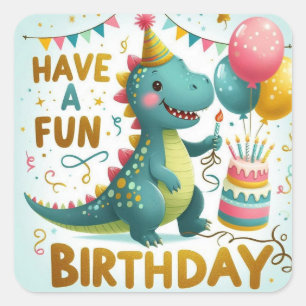 Sticker Carré Joyeux Anniversaire Dinosaure – Dino pour Enfants