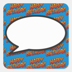 Sticker Carré Joyeux Anniversaire Discours Bubble Fun Retro Comi