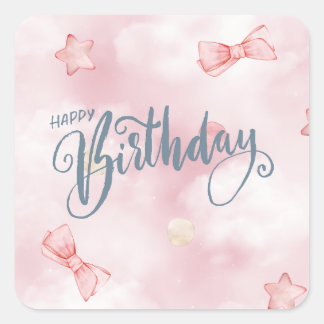 Sticker Carré Joyeux Anniversaire Elegant Pink Pastel