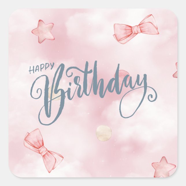 Sticker Carré Joyeux Anniversaire Elegant Pink Pastel (Devant)