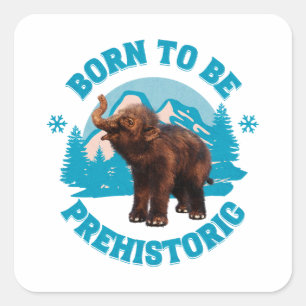 Sticker Carré Joyeux Anniversaire Enfants Mammouth Préhistorique