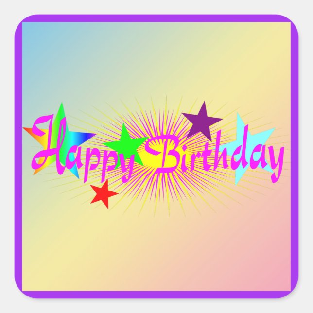 Sticker Carré Joyeux anniversaire et étoiles - (Devant)