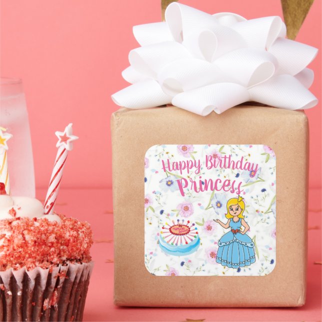 Sticker Carré Joyeux Anniversaire Fête Princesse  (Fête)