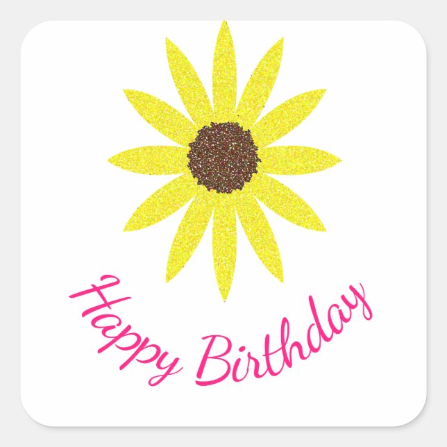 Sticker Carré Joyeux Anniversaire Floral Tournesol Fleur Jaune R (Devant)