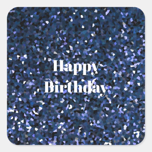 Sticker Carré Joyeux anniversaire Glittery Blue Boys Girls Cool  (Devant)