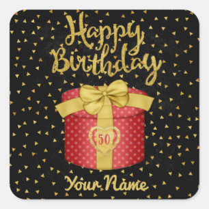 Sticker Carré Joyeux Anniversaire Gold Black Custom