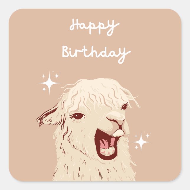 Sticker Carré Joyeux Anniversaire Lama (Devant)