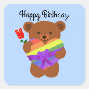 Sticker Carré Joyeux Anniversaire mignon Ours En Conflit #2 Stic