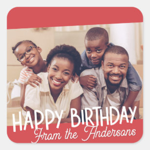 Sticker Carré Joyeux Anniversaire Moderne Simple Photo de Famill
