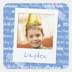 Sticker Carré Joyeux anniversaire Motif Blue Party Enfants Photo