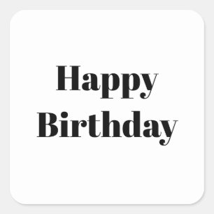 Sticker Carré Joyeux Anniversaire Noir Blanc Minimaliste Moderne
