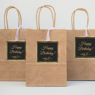 Sticker Carré Joyeux anniversaire noir or élégant gars