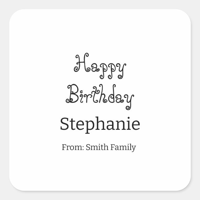 Sticker Carré Joyeux Anniversaire Nom Typographie Moderne Simple (Devant)