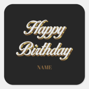 Sticker Carré Joyeux Anniversaire Or Élégante Typographie Sac ca