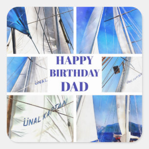 Sticker Carré Joyeux Anniversaire Papa Collage Artistique de Voi