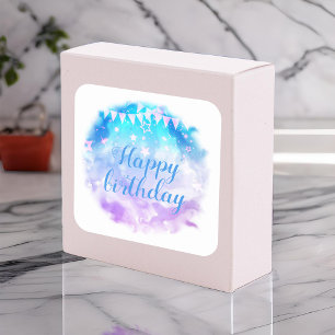 Sticker Carré Joyeux Anniversaire Pastel Couleurs Étoiles Banni