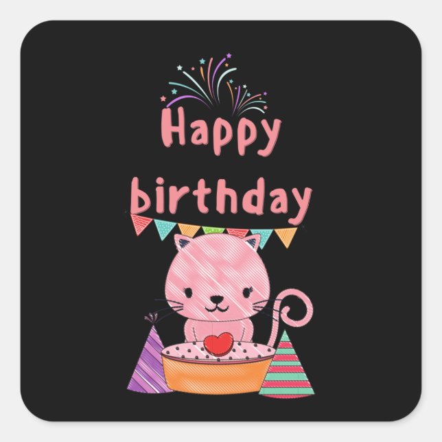 Sticker Carré Joyeux anniversaire pour les enfants - avec un cha (Devant)