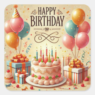 Sticker Carré Joyeux anniversaire pour les enfants - Ballons col