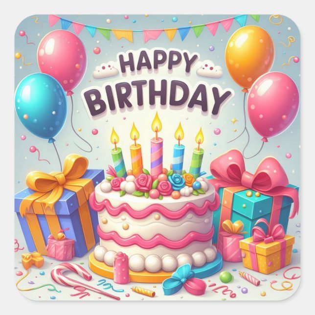 Sticker Carré Joyeux anniversaire pour les enfants - Ballons col (Devant)