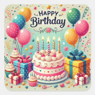 Sticker Carré Joyeux anniversaire pour les enfants - Ballons col