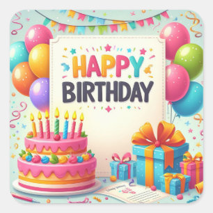 Sticker Carré Joyeux anniversaire pour les enfants - Ballons col