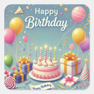 Sticker Carré Joyeux anniversaire pour les enfants - Ballons col