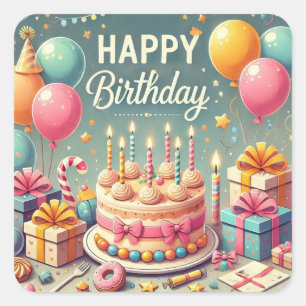 Sticker Carré Joyeux anniversaire pour les enfants - Ballons col