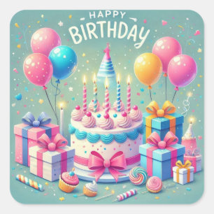 Sticker Carré Joyeux anniversaire pour les enfants - Ballons col