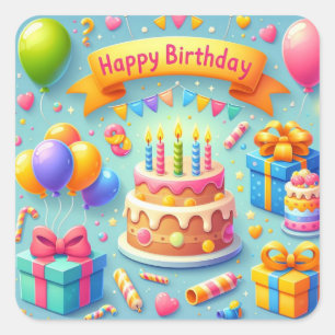 Sticker Carré Joyeux anniversaire pour les enfants - Ballons col