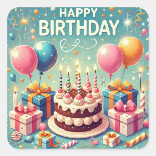 Sticker Carré Joyeux anniversaire pour les enfants - Ballons col
