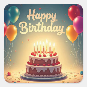 Sticker Carré Joyeux anniversaire pour les enfants - Ballons col