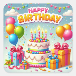 Sticker Carré Joyeux anniversaire pour les enfants - Ballons col