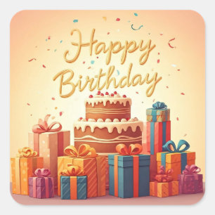 Sticker Carré Joyeux anniversaire pour les enfants - Gâteau cade