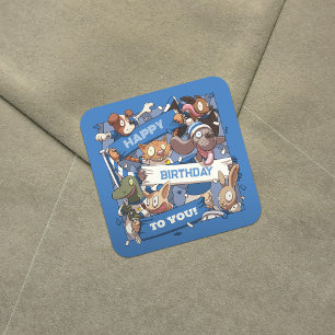 Sticker Carré Joyeux Anniversaire Pour Vous Animaux Fans Bleu & 