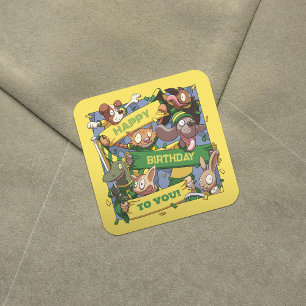 Sticker Carré Joyeux Anniversaire Pour Vous Animaux Fans Jaune &