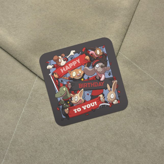 Sticker Carré Joyeux Anniversaire Pour Vous Animaux Fans Noir &  (Créateur téléchargé)