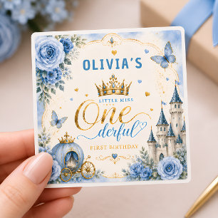 Sticker Carré Joyeux Anniversaire Princesse Bleue Mignonne