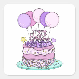 Sticker Carré Joyeux anniversaire rose et violet