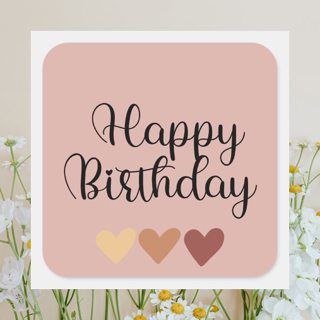 Sticker Carré Joyeux Anniversaire Simple Boho  (Créateur téléchargé)