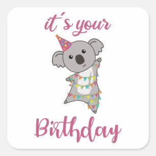 Sticker Carré Joyeux Anniversaire Vous Souhaite Koala Cute Anima