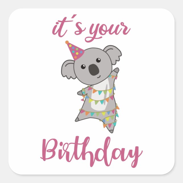 Sticker Carré Joyeux Anniversaire Vous Souhaite Koala Cute Anima (Devant)