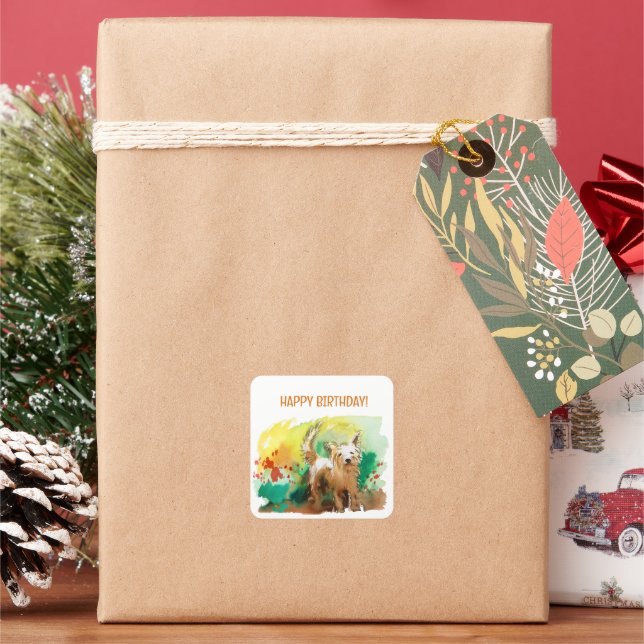 Sticker Carré Joyeux anniversaire ! West highland terrier ! (vacances)