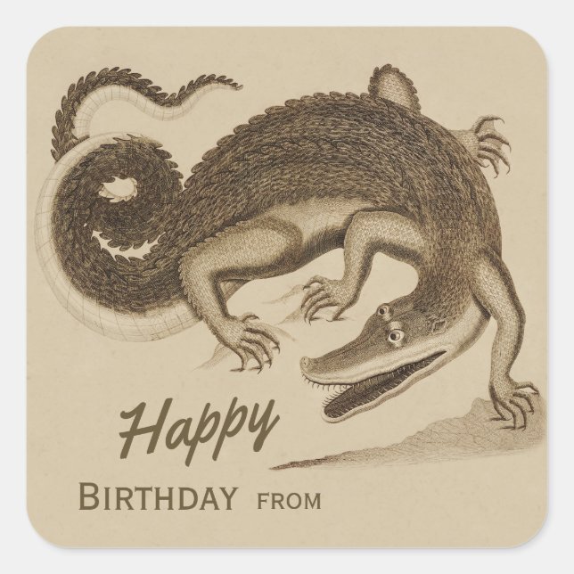 Sticker Carré Joyeux anniversaire Wild joyeux crocodile CC0892 (Devant)
