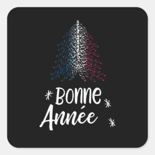 Sticker Carré Joyeux arbre de Noël du Nouvel An avec drapeau fra