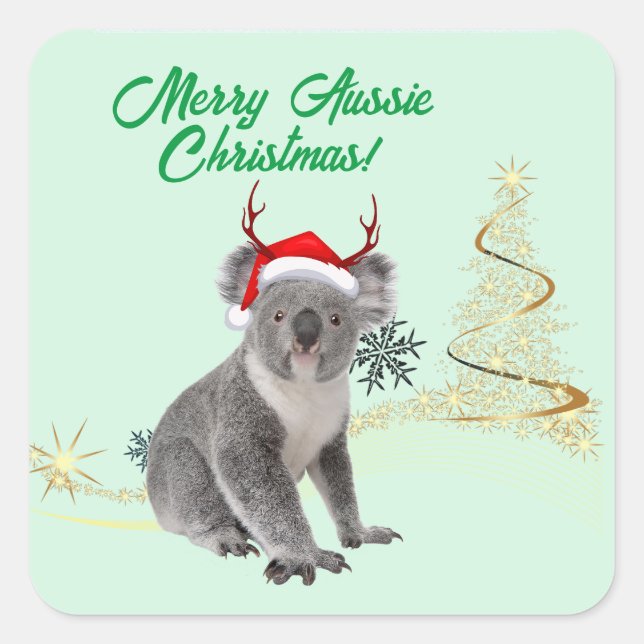 Sticker Carré Joyeux Aussie Noël Koala ours (Devant)
