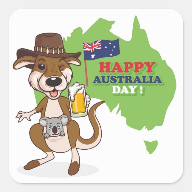 Sticker Carré Joyeux Australia Day Kangaroo Koala (Devant)