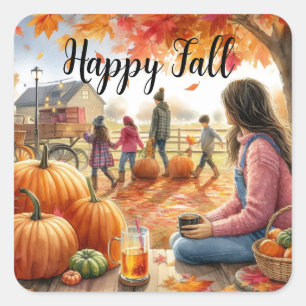 Sticker Carré Joyeux automne Citrouilles d'automne